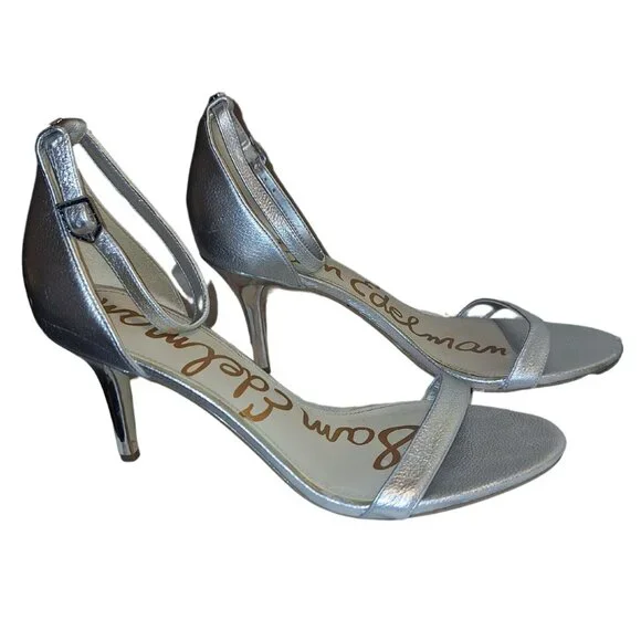 Sam Edelman Metallic Silver Ankle Strap Sandal with Heel Size 10 – Bridal - Picture 1 of 9